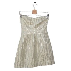 American Eagle | AE Ivory White & Silver Strapless Sweetheart Neckline Dress